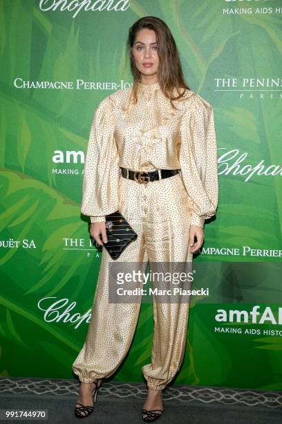 Actress Marie-Ange Casta attends the amfAR Paris Dinner 2018 at The Peninsula Hotel on July 4, 2018 in Paris, France.