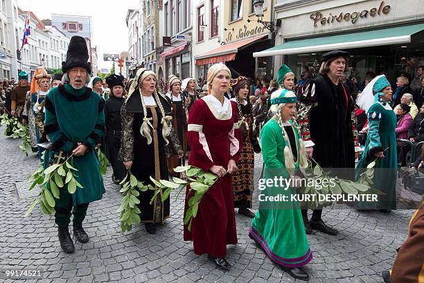 Participants attend the Holy Blood Procession in Brugge, on the Grand Place, on the Ascension Day, on May 13, 2010. During the procession, the relic...