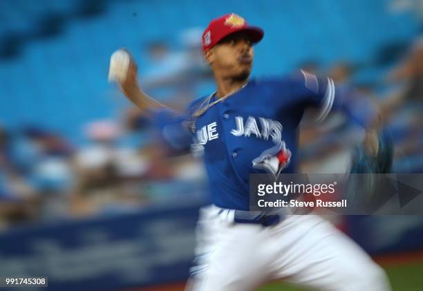 Toronto Blue Jays starting pitcher Marcus Stroman as the Toronto Blue Jays play the New York Mets at the Rogers Centre in Toronto. July 4, 2018.