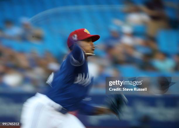 Toronto Blue Jays starting pitcher Marcus Stroman as the Toronto Blue Jays play the New York Mets at the Rogers Centre in Toronto. July 4, 2018.