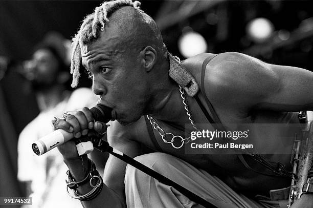 Angelo Moore from Fishbone performs live on stage at Pinkpop festival in Landgraaf, Netherlands on May 15 1989