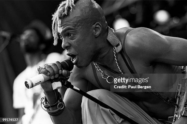 Angelo Moore from Fishbone performs live on stage at Pinkpop festival in Landgraaf, Netherlands on May 15 1989