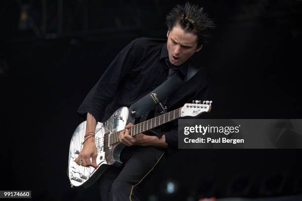 Matthew Bellamy from Muse performs live on stage at Pinkpop festival in Landgraaf, Netherlands on May 20 2002