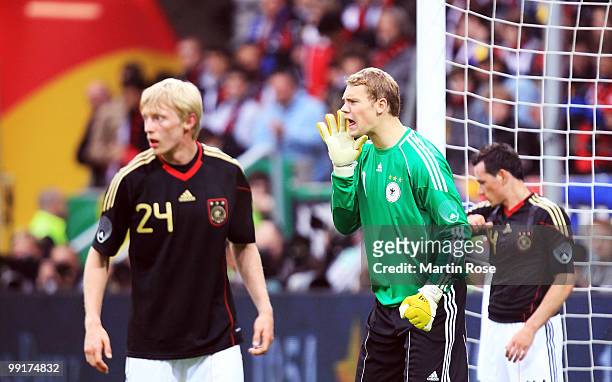Manuel Neuer , goalkeeper of Germany gives instructions during the international friendly match between Germany and Malta at Tivoli stadium on May...