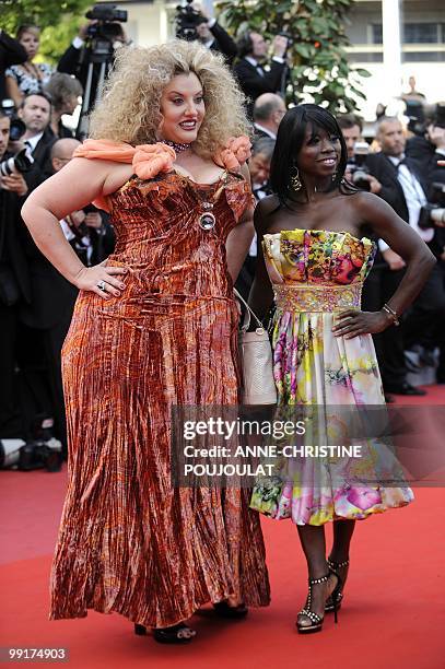 Model Velvet d'Amour and French figure skater Surya Bonaly arrive for the screening of the film "Tournee" presented in competiton at the 63rd Cannes...