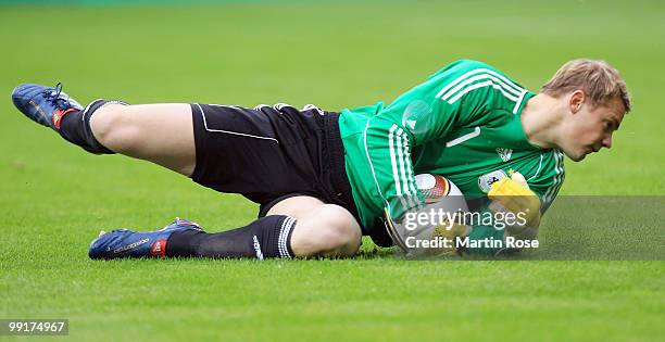 Manuel Neuer, goalkeeper of Germany saves the ball during the international friendly match between Germany and Malta at Tivoli stadium on May 13,...