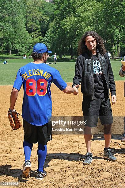 Actors Corbin Bleu and Constantine Maroulis attend the 56th Season of the Broadway Softball League opening day at Central Park, Heckscher Softball...