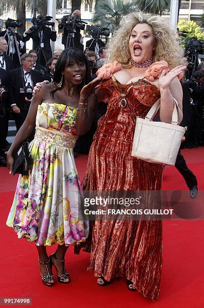 Model Velvet d'Amour and French figure skater Surya Bonaly arrive for the screening of the film "Tournee" presented in competiton at the 63rd Cannes...