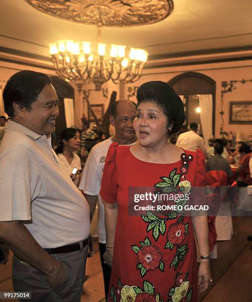 Philippine's former first lady Imelda Marcos hosts a victory party at the Marcos mansion in Batac, northern province of Ilocos Norte, on May 13...