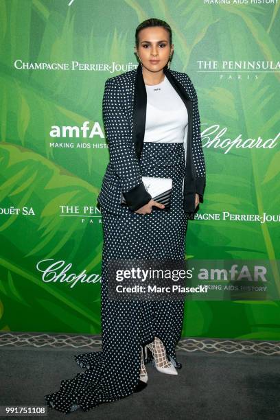 Sheikha Aisha attends the amfAR Paris Dinner 2018 at The Peninsula Hotel on July 4, 2018 in Paris, France.