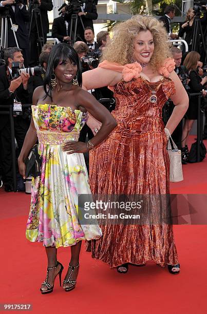 Figure skater Surya Bonaly and Model Velvet d'Amour attend the 'On Tour' Premiere at the Palais des Festivals during the 63rd Annual Cannes Film...