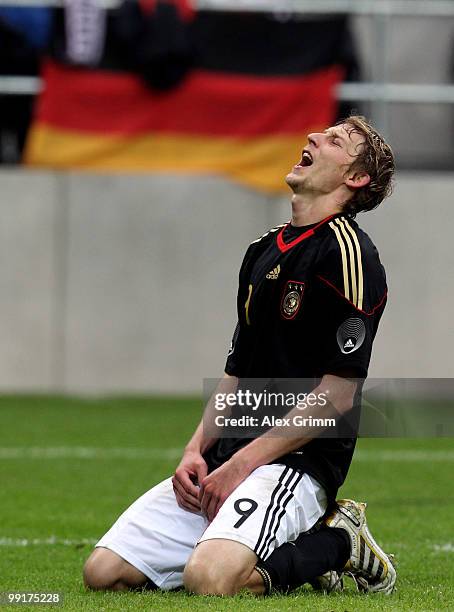 Stefan Kiessling of Germany reacts during the international friendly match between Germany and Malta at Tivoli stadium on May 13, 2010 in Aachen,...
