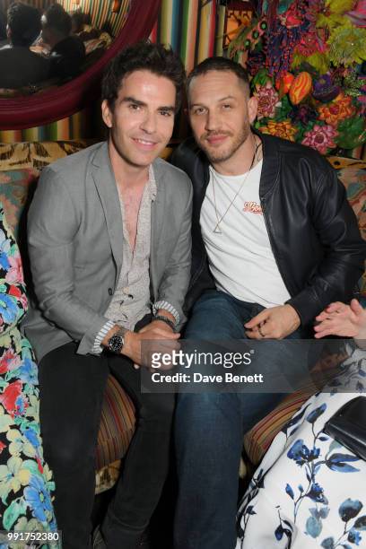 Kelly Jones and Tom Hardy attend the after party for the UK Premiere of "Swimming With Men' at Loulou's on July 4, 2018 in London, England.