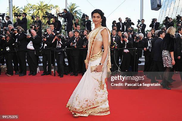 Actress Deepika Padukone attends the 'On Tour' Premiere at the Palais des Festivals during the 63rd Annual Cannes Film Festival on May 13, 2010 in...