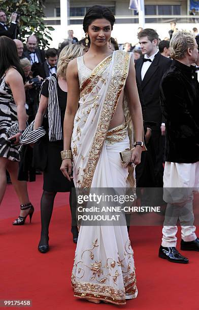 Bolywood actress Deepika Padukone arrives for the screening of the film "Tournee" presented in competiton at the 63rd Cannes Film Festival on May 13,...