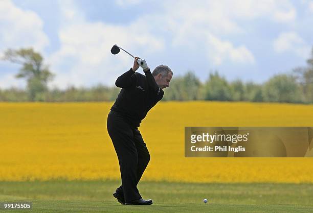 Sam Torrance of Scotland in action during the second round of the Handa Senior Masters presented by the Stapleford Forum played at Stapleford Park on...