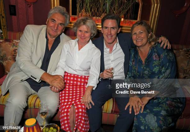 Jim Carter, Imelda Staunton, Rob Brydon and Claire Holland attend the after party for the UK Premiere of "Swimming With Men' at Loulou's on July 4,...