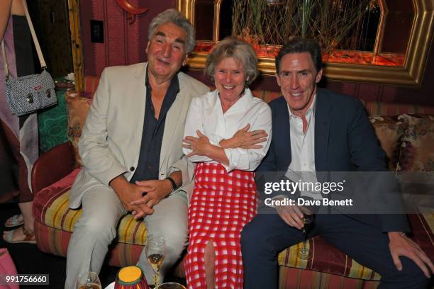 Jim Carter, Imelda Staunton and Rob Brydon attend the after party for the UK Premiere of "Swimming With Men' at Loulou's on July 4, 2018 in London,...