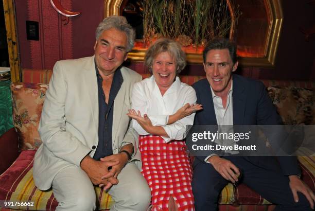 Jim Carter, Imelda Staunton and Rob Brydon attend the after party for the UK Premiere of "Swimming With Men' at Loulou's on July 4, 2018 in London,...