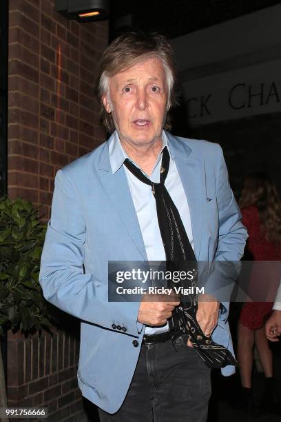 Paul McCartney seen celebrating his birthday with family and friends at La Petite Maison on July 4, 2018 in London, England.