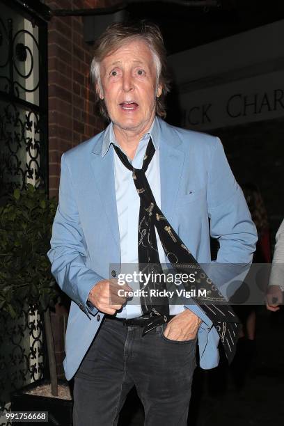 Paul McCartney seen celebrating his birthday with family and friends at La Petite Maison on July 4, 2018 in London, England.