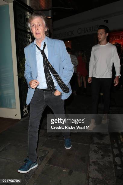 Paul McCartney and Arthur Alistair Donald are seen celebrating his birthday with family and friends at La Petite Maison on July 4, 2018 in London,...