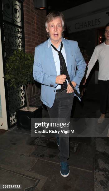 Paul McCartney seen celebrating his birthday with family and friends at La Petite Maison on July 4, 2018 in London, England.