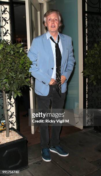 Paul McCartney seen celebrating his birthday with family and friends at La Petite Maison on July 4, 2018 in London, England.