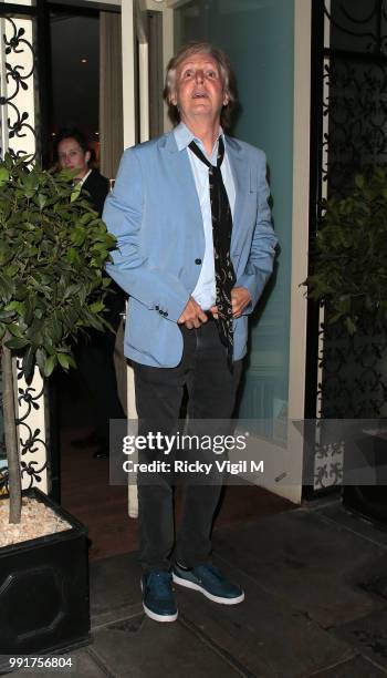 Paul McCartney seen celebrating his birthday with family and friends at La Petite Maison on July 4, 2018 in London, England.