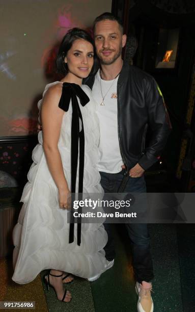 Charlotte Riley and Tom Hardy attend the after party for the UK Premiere of "Swimming With Men' at Loulou's on July 4, 2018 in London, England.