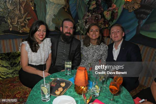 Jo Hartley, Mark Morris, guest and Thomas Turgoose attend the after party for the UK Premiere of "Swimming With Men' at Loulou's on July 4, 2018 in...