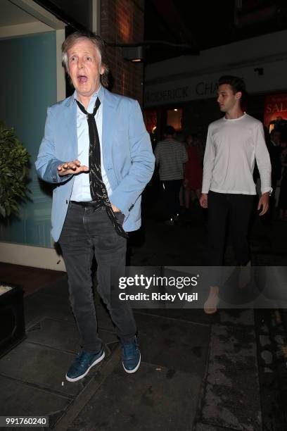 Paul McCartney and Arthur Alistair Donald seen celebrating his birthday with family and friends at La Petite Maison on July 4, 2018 in London,...