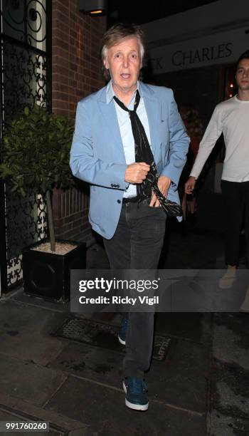 Paul McCartney seen celebrating his birthday with family and friends at La Petite Maison on July 4, 2018 in London, England.