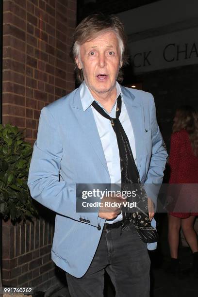 Paul McCartney seen celebrating his birthday with family and friends at La Petite Maison on July 4, 2018 in London, England.