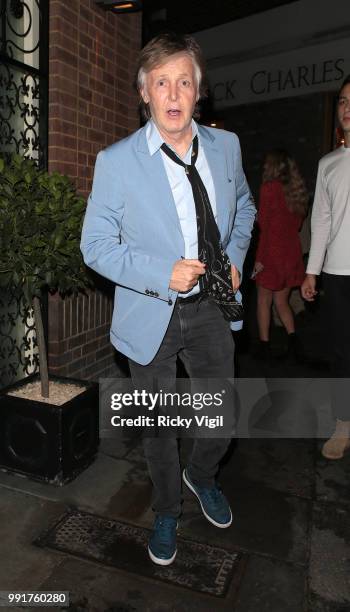 Paul McCartney seen celebrating his birthday with family and friends at La Petite Maison on July 4, 2018 in London, England.