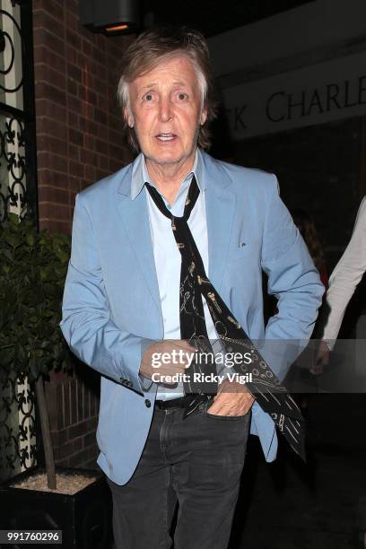 Paul McCartney seen celebrating his birthday with family and friends at La Petite Maison on July 4, 2018 in London, England.