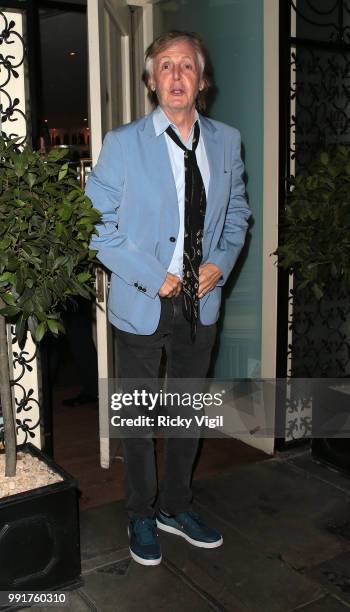 Paul McCartney seen celebrating his birthday with family and friends at La Petite Maison on July 4, 2018 in London, England.