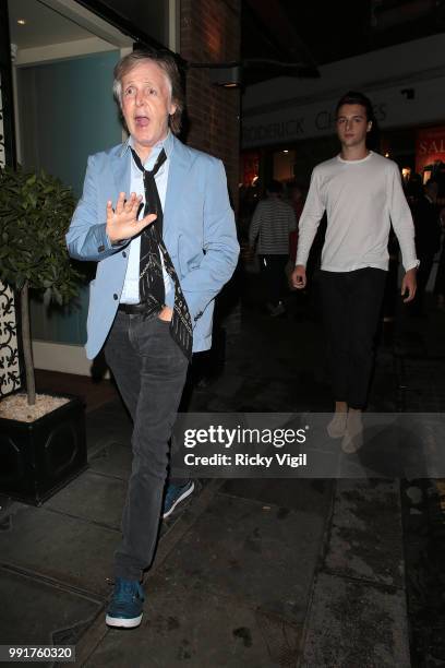 Paul McCartney and Arthur Alistair Donald seen celebrating his birthday with family and friends at La Petite Maison on July 4, 2018 in London,...