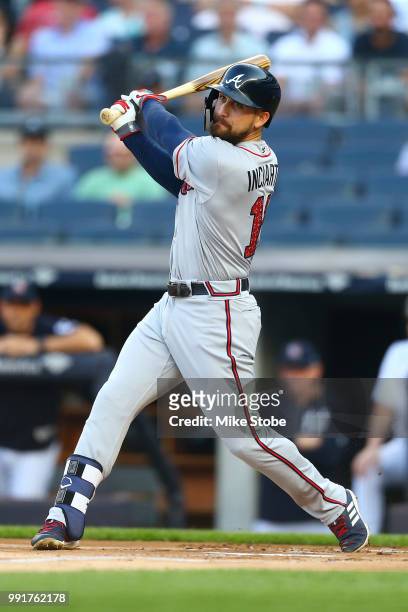 Ender Inciarte of the Atlanta Braves in action against the New York Yankees at Yankee Stadium on July 2, 2018 in the Bronx borough of New York City....