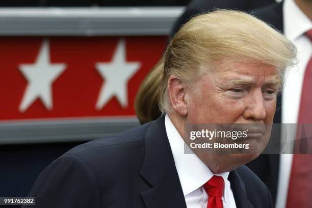President Donald Trump looks attends a picnic for military families in Washington, D.C., U.S., on Wednesday, July 4, 2018. Dozens of retired military...