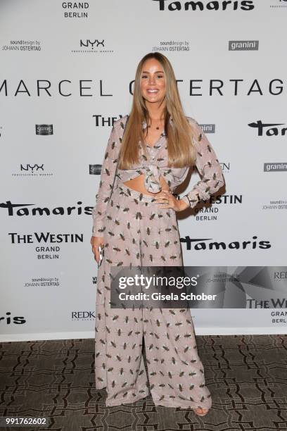 Blogger Liz Kaeber attends the Marcel Ostertag show during the Berlin Fashion Week Spring/Summer 2019 at Westin Grand Hotel on July 4, 2018 in...