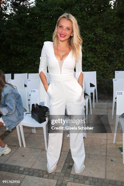 Evelyn Burdecki attends the Marcel Ostertag show during the Berlin Fashion Week Spring/Summer 2019 at Westin Grand Hotel on July 4, 2018 in Berlin,...