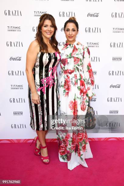 Sedef Ayguen and Laila Hamidi during the Grazia Pink Hour at Titanic Hotel on July 4, 2018 in Berlin, Germany.
