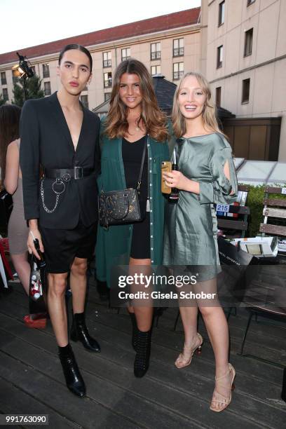 Blogger Simon Rechenauer, Farina Opoku, Leoni Tannenberg attend the Marcel Ostertag show during the Berlin Fashion Week Spring/Summer 2019 at Westin...