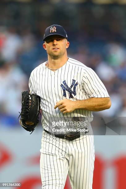 Brett Gardner of the New York Yankees in action against the Atlanta Braves at Yankee Stadium on July 2, 2018 in the Bronx borough of New York City....