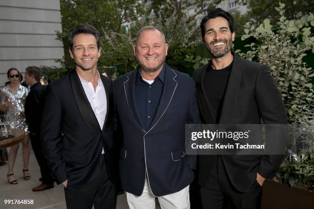 Ian Bohen, amfAR CEO, Kevin Robert Frost and Tyler Hoechlin attend the amfAR Paris Dinner at The Peninsula Hotel on July 4, 2018 in Paris, France.