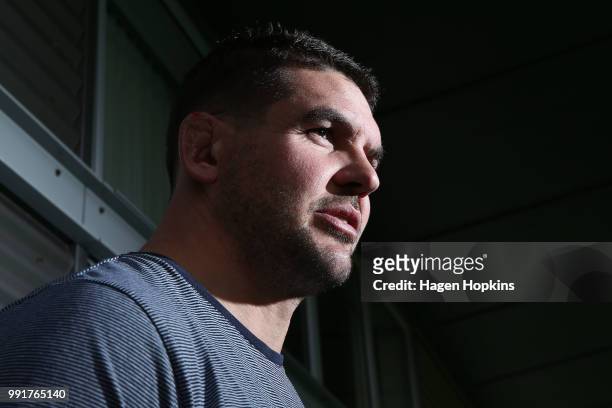 Ben May talks to media during a Hurricanes Super Rugby training session at Rugby League Park on July 5, 2018 in Wellington, New Zealand.