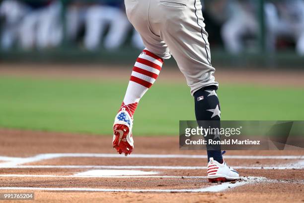 The socks of George Springer of the Houston Astros at Globe Life Park in Arlington on July 4, 2018 in Arlington, Texas.