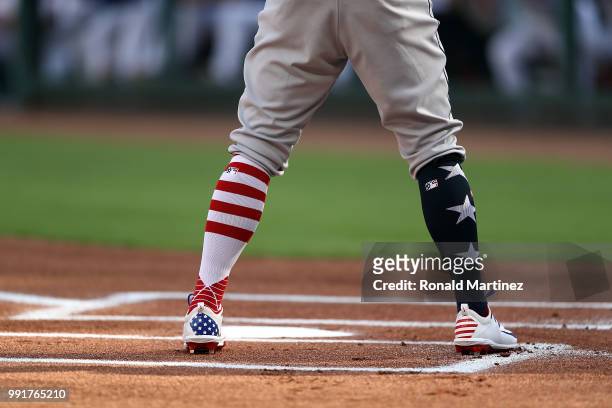 The socks of George Springer of the Houston Astros at Globe Life Park in Arlington on July 4, 2018 in Arlington, Texas.