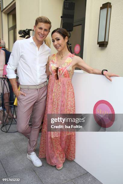 Lukas Sauer and Anastasia Zampounidis during the Grazia Pink Hour at Titanic Hotel on July 4, 2018 in Berlin, Germany.